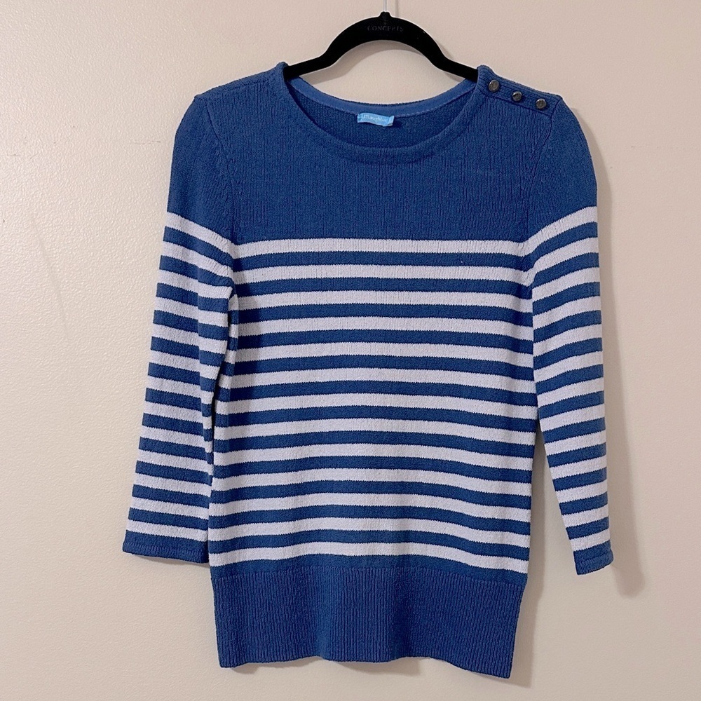 J. McLaughlin Womens Striped Knit Crew Neck Sweater Sz Small Preppy Classic Chic